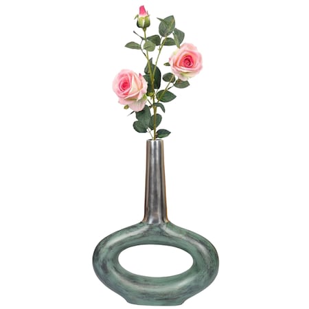 Uniquewise Decorative Antique Aluminium-Casted Table Centerpiece Flower Vase, Two Tone Patina Green 19.25 Inch QI004133